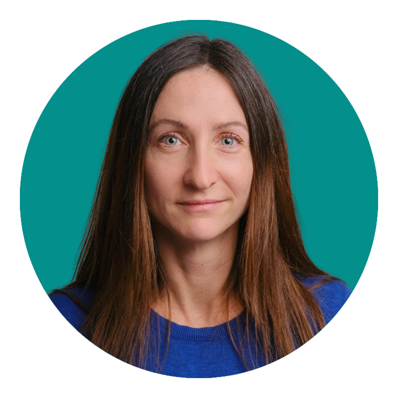 Laura Ladd Business Development Portrait photograph with green background in a circle.