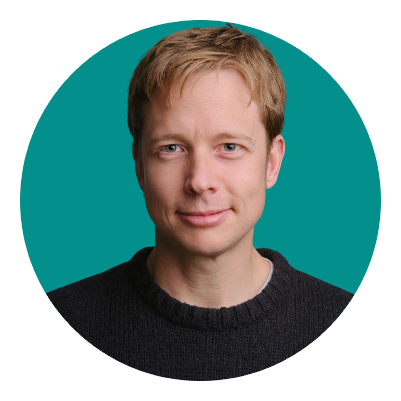 CEO Founder Will Britton Portrait photograph with green background in a circle.